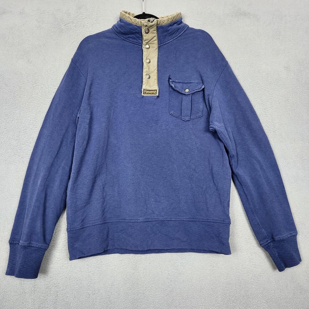 Polo Ralph Lauren Sweatshirt Mens XL Blue Mock Neck Quarter Zip Snap Placket